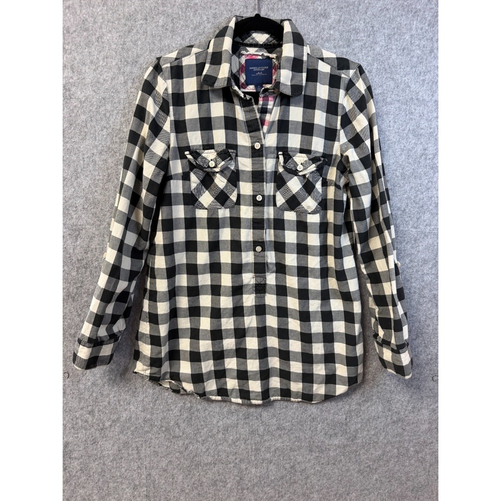 American Eagle Oufitters Black and White Buffalo Plaid Shirt Women's Size 8